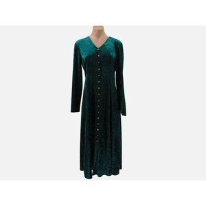 Vintage Brett Alixander Green Velvet Dress 8 Button Trim Corset Tie Back Crushed